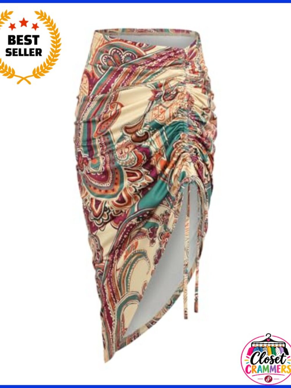 Boho Asymmetrical Ruched High Waist Skirt Polyester Spandex